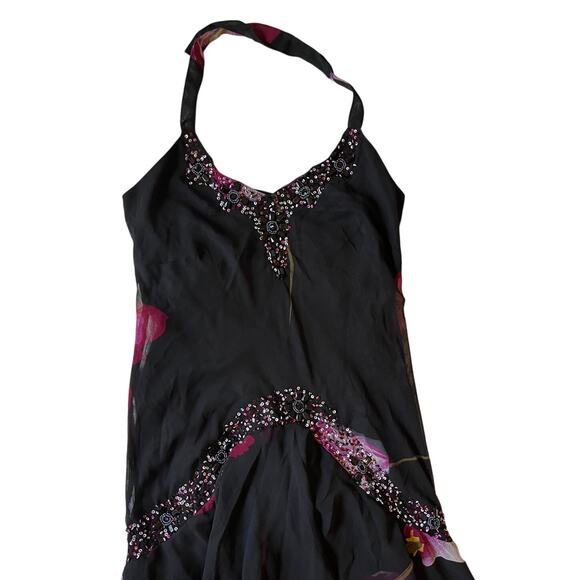 Midnight Velvet Halter Chiffon Beaded Midi Dress - Picture 3 of 12